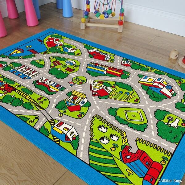 Allstar Kids Baby Room Area Rug Street Map With Light Blue Vibrant Colors 4 11 X 6 11 Overstock