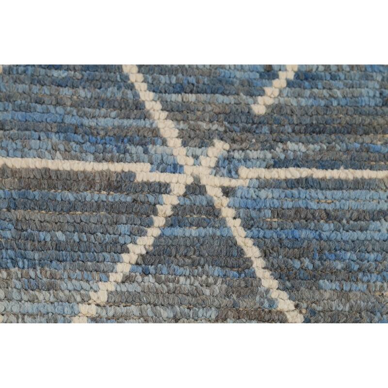 Striped Blue Moroccan Oriental Area Rug Handmade Wool Carpet - 3'10"x 6'9"