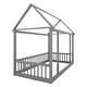 preview thumbnail 24 of 52, House Floor Bed with House Roof Frame and Safety Guardrails, Twin/Full Size Wooden Floor Montessori Bed House Bed for Kids