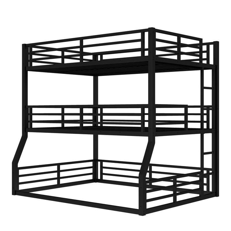 Metal Triple Bunk Bed Frame, Heavy Duty Metal Bunk Bed Frame, Floor Triple Bunk Bed with Safety Guardrails