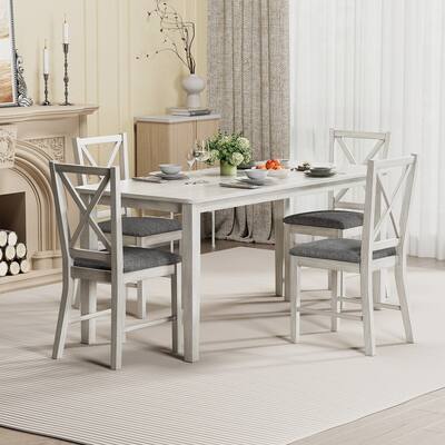 VECELO 3/5 Piece Farmhouse Dining Set 47" Dining Table Set Solid Wood Dining Room Set for Small Spaces Kitchen Table Set