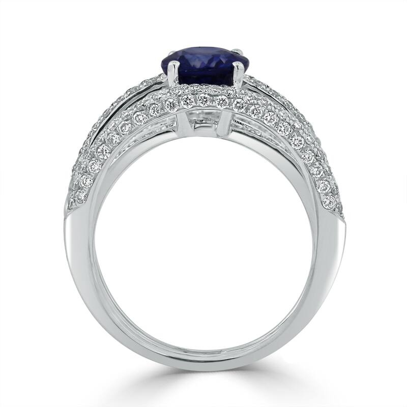 Auriya 18k Gold 2 1/2ct Oval Sapphire 4-Band Diamond Ring 9/10ct TDW