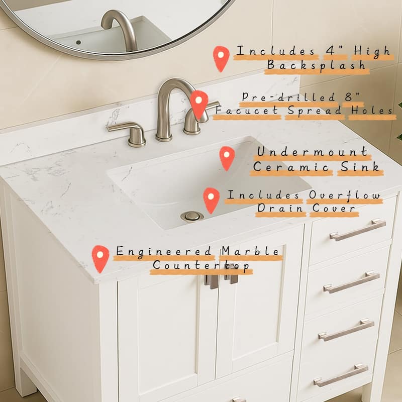 Prismatica 42 inch Bathroom Vanity Set in White, Middle Sink