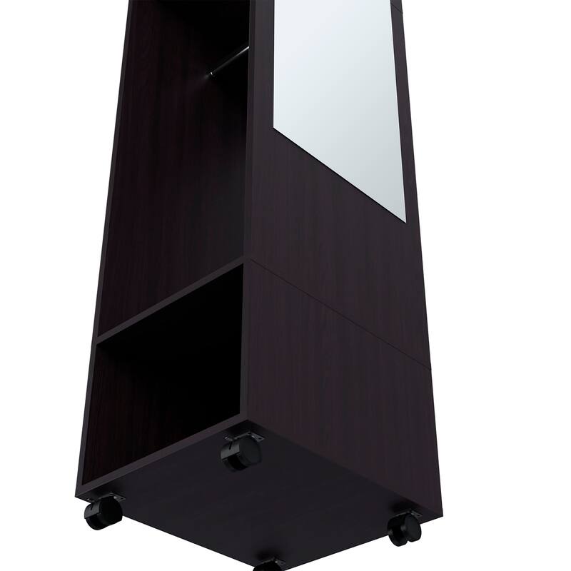 18.9" Modern Armoire with 3 Shelves, 1 Full-Length Mirror and 4 Wheels for Bedroom