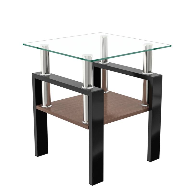 Set of 2 Modern Tempered Glass Tea Table,Tempered Glass Tabletop with MDF Layer,Coffee Table