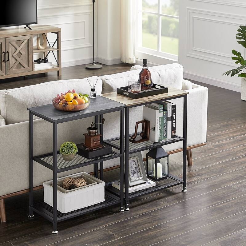 VECELO Industrial Style 3-Tier Nightstands Set of 2 with Open Storage Shelves
