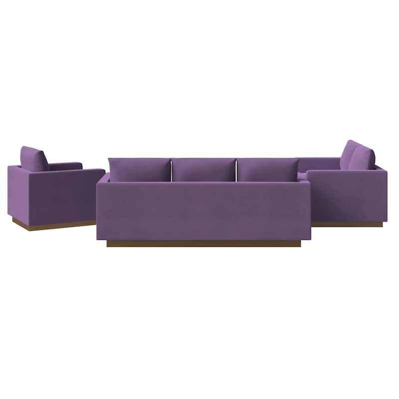 3-Piece Velvet Sofa Set with Brushed Gold Stainless Steel Base Nervo Series
