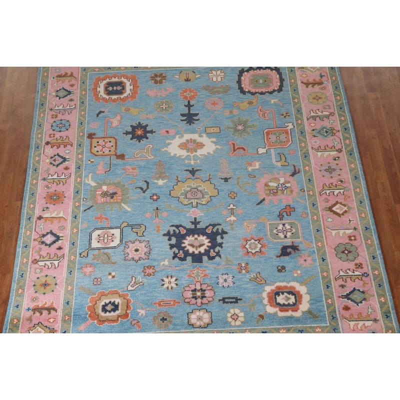 Light Blue & Pink Oushak Oriental Area Rug Wool Carpet - 7'10"x 9'9"