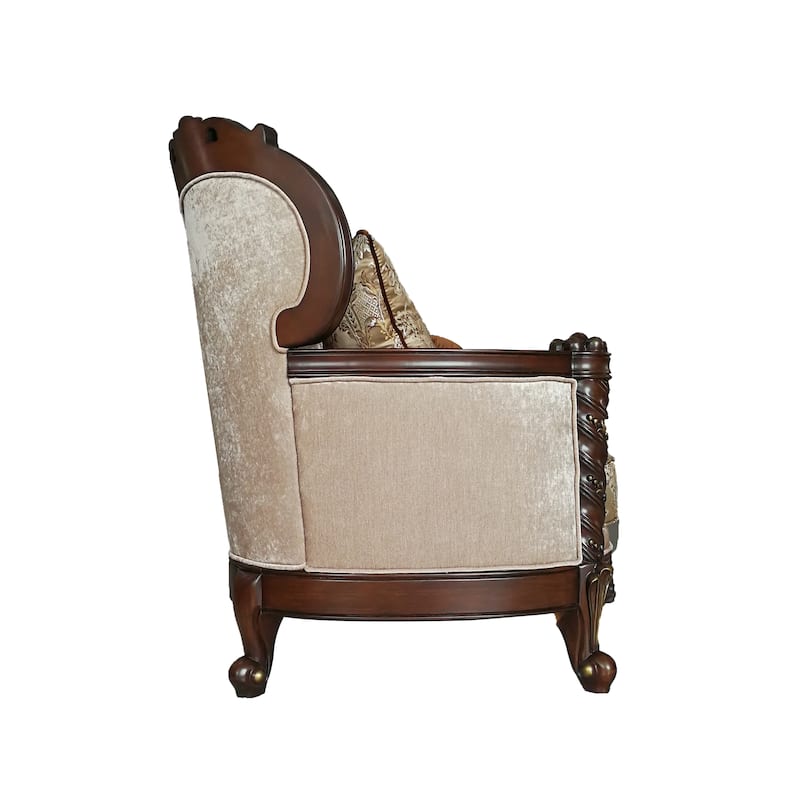 Nicolette Dark Walnut Loveseat with Carved Crown