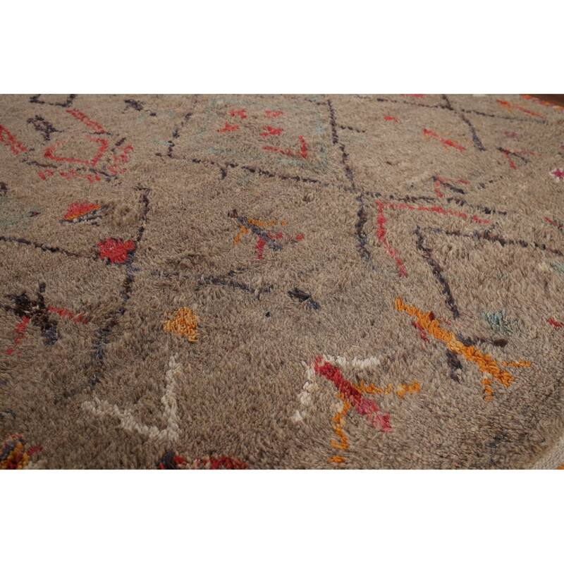Brown Plush Moroccan Area Rug Handmade Wool Carpet - 6'1"x 10'1"