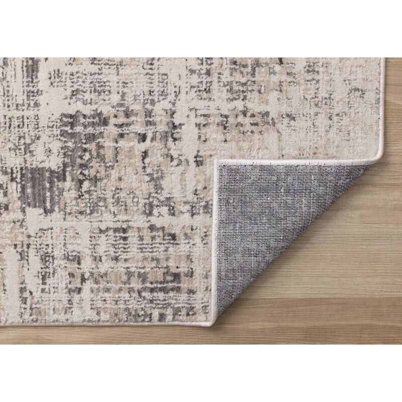 Grey Abstract Distressed High-Traffic Textured Area Rug