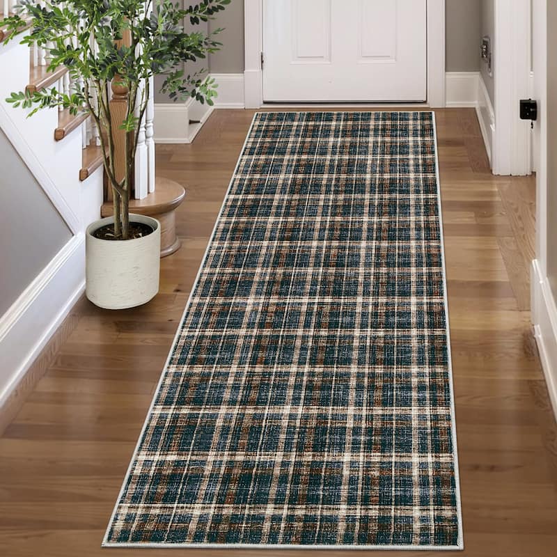Garvee Timeless Check Washable Area Rug