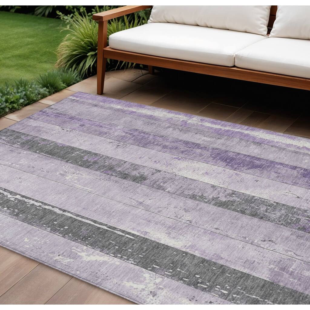 HomeRoots Striped Transitional Rectangle Outdoor Rug