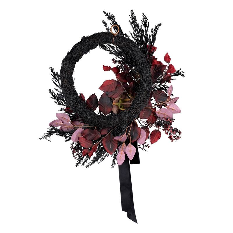 National Tree Company 24" Artificial Blood Red Eucalyptus Leaf Half Halloween Wreath - 2 ft
