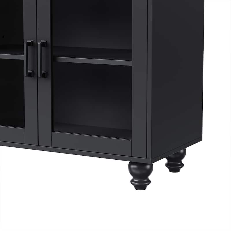 Farmhouse 63" TV Stand Cabinet with Tempered Glass Doors and Adjustable Shelves for TVs Up to 70"