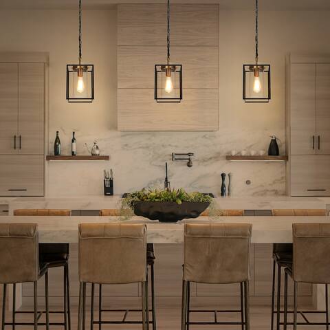 Modern Farmhouse LED Geometric 1-light Pendant Lights with Seeded Glass Shade - D 7.4'' x H 74.3"