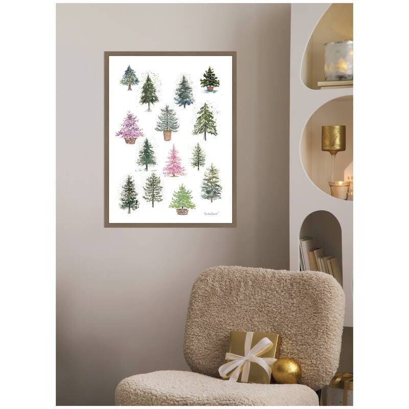 Kate and Laurel Framed Canvas 12 Tiny Holiday Trees by Patricia Shaw