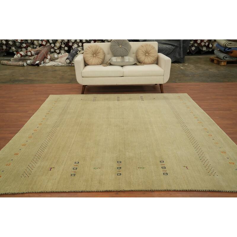 Hand Knotted Oriental 100% Wool Carpet Tribal Animal Pictorial Yellow & Gold Gabbeh Area Rug - 8' 0'' X 8' 1''