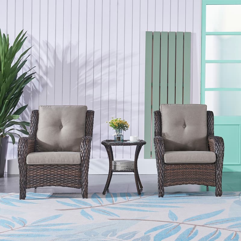 Pocassy Outdoor Wicker Bistro Set, 3 Piece Patio Set