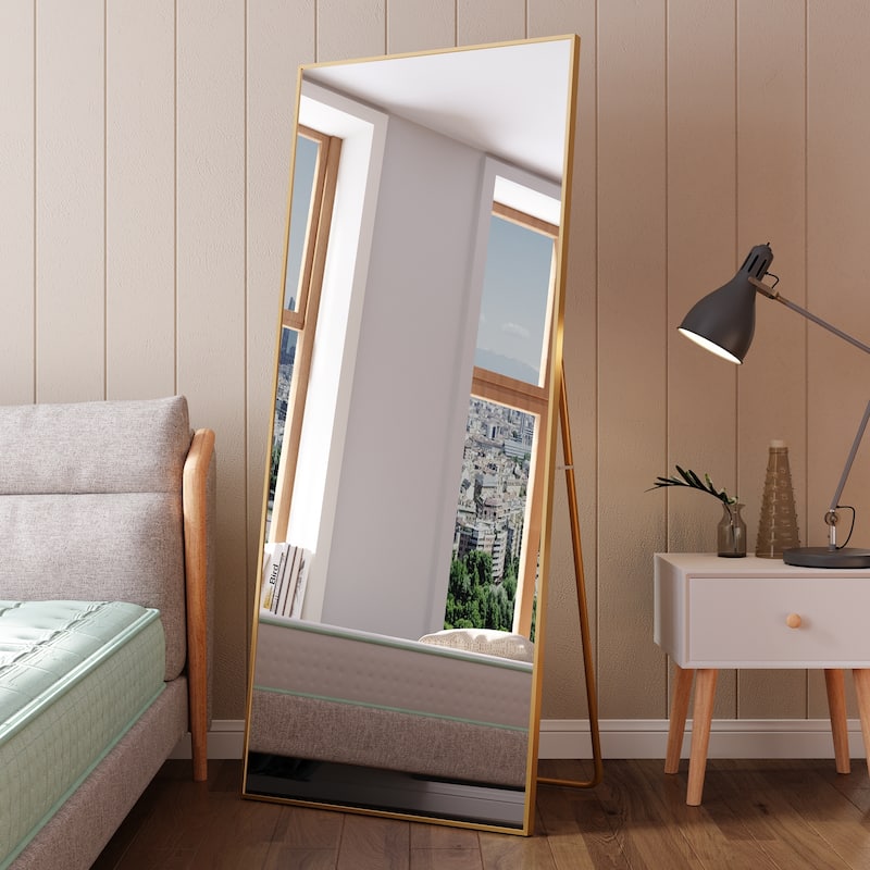 Tempered mirror 71" x 32" Tall Full Length Mirror with Stand,Gold Wall Mounting Full Body Mirror,Metal Frame Full-Length Mirror