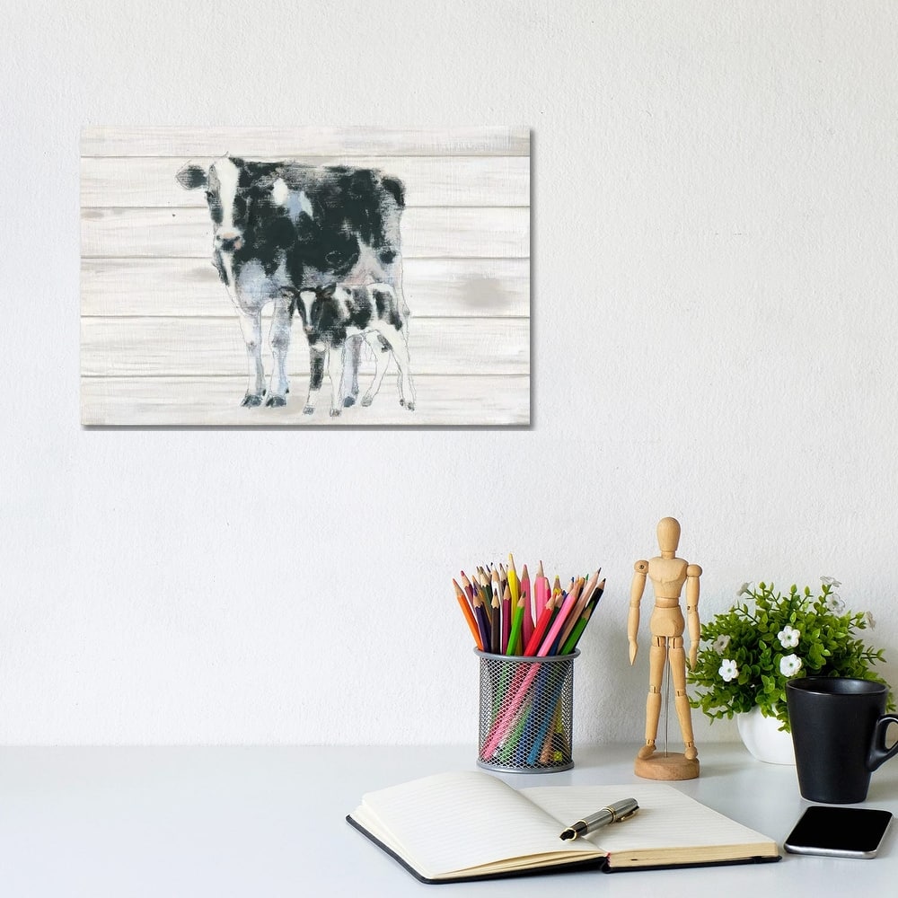 iCanvas "Cow And Calf On Wood" by Emily Adams Canvas Print