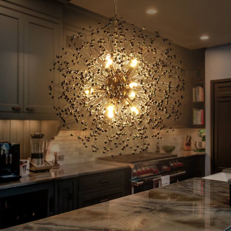 Black or Gold Modern Glam Starburst Firework Crystal Chandelier