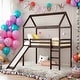 preview thumbnail 1 of 10, Twin Size House Loft Bed with Slide, Health and Comfort, White Brown