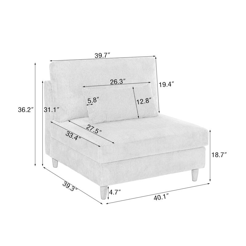 Corduroy Accent Chair with Ottoman Modular Couch Sectional Sofa