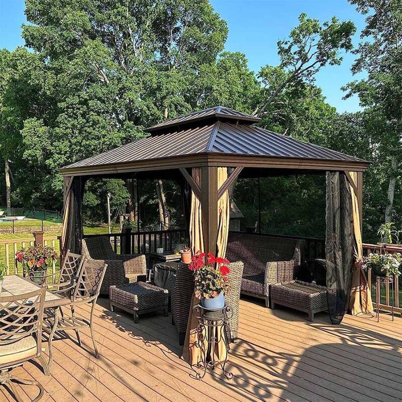 PURPLE LEAF Outdoor Gazebo Aluminum Frame Galvanized Steel Hardtop Gazebo