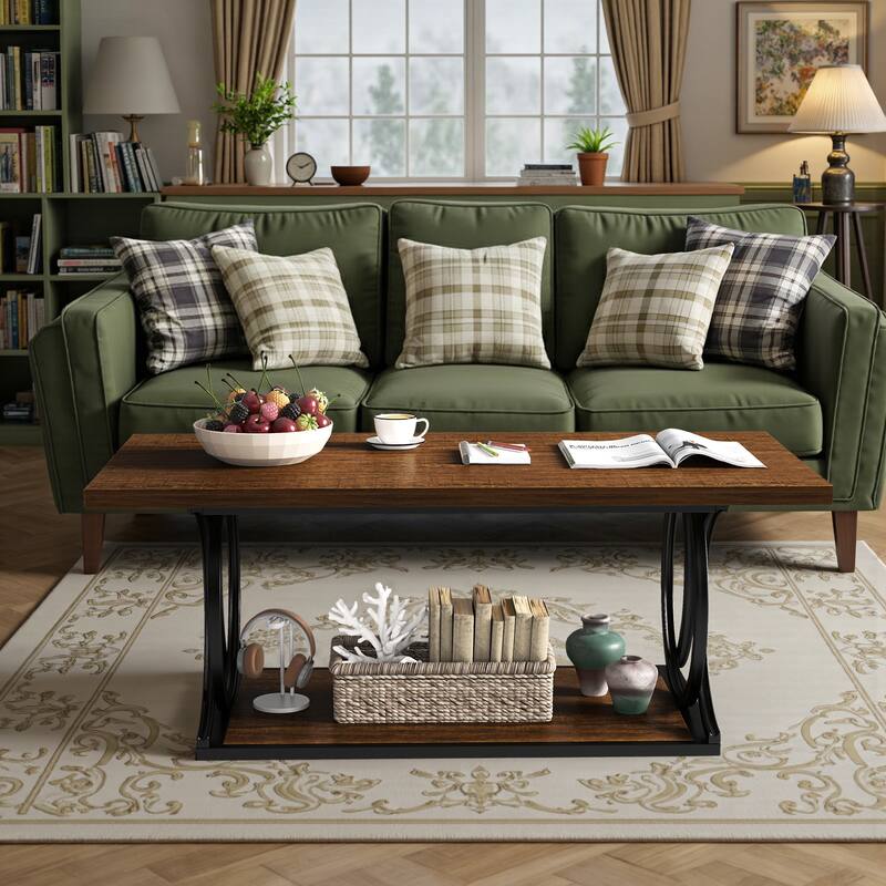 41.7-inch 2-Tier Rectangle Wood Coffee Table for Living Room - 41.7"L x 21.7"W x 17.7"H