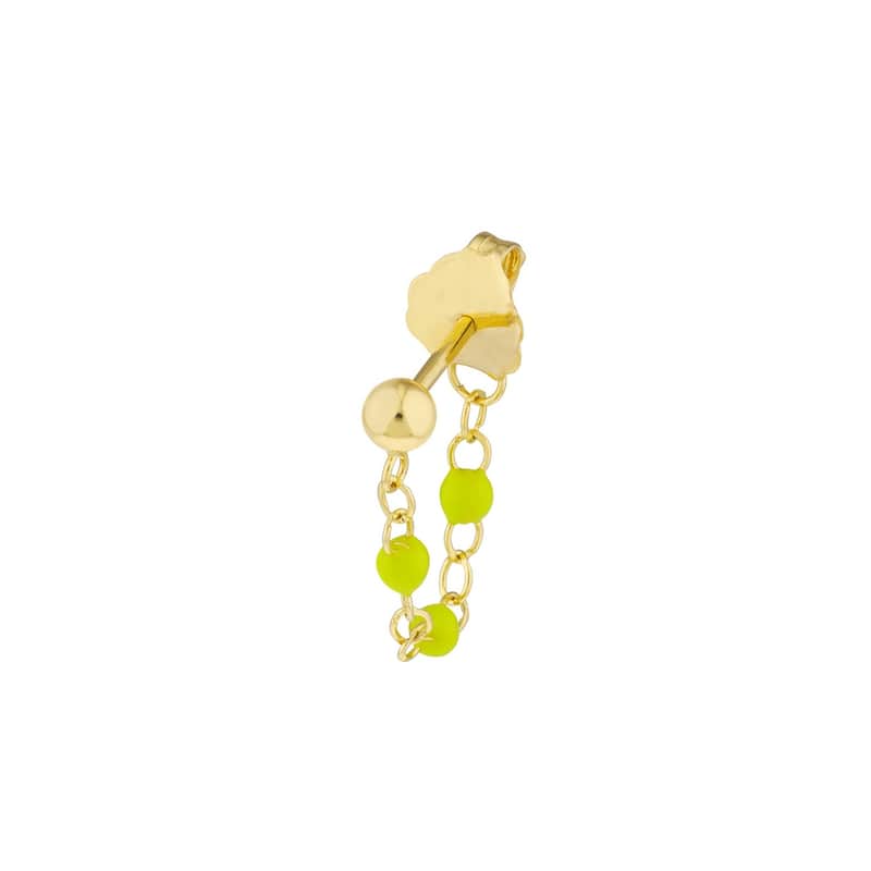 Curata 14k Yellow Gold Front To Back 3 Beads Green Enamel Earrings