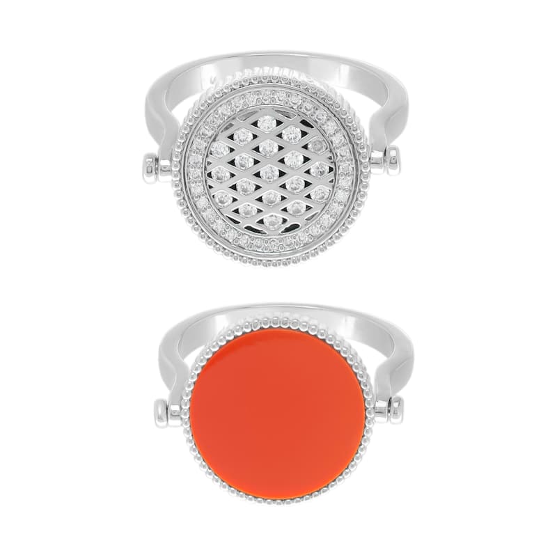 Victoria Townsend Fine Silver Plated Coral & Cubic Zirconia Flip Ring. - 9
