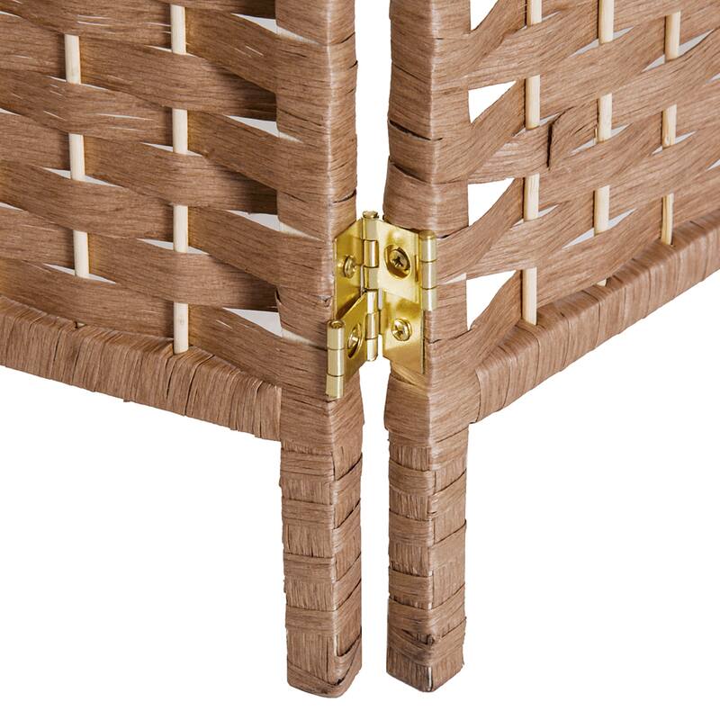 HomCom 6' Tall Wicker Weave Six Panel Room Divider Privacy Screen - Natural Blonde Wood