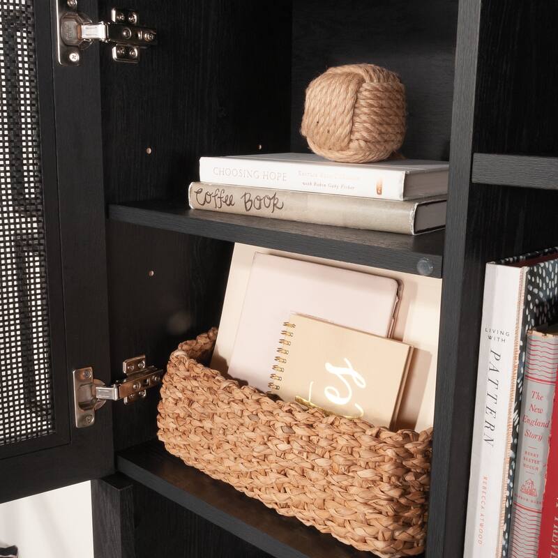 Engineered Wood Coastal Hutch with Storage, Black - 65.98"W x 11.5"D x 42.21"H