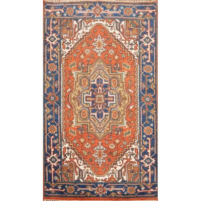 Hand Knotted Oriental 100% Wool Carpet Traditional Medallion Oranges & Rust Heriz (serapi) Area Rug - 5' 0'' X 2' 10''