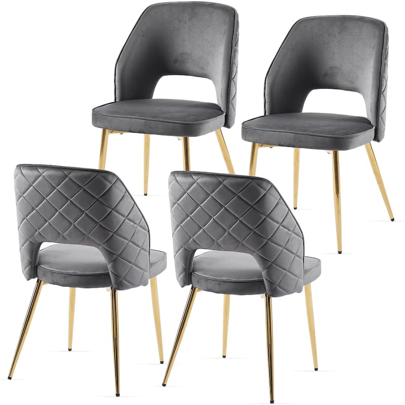 Velvet Dining Chairs with Metal Legs and Hollow Back Upholstered Dining Chairs Set of 4