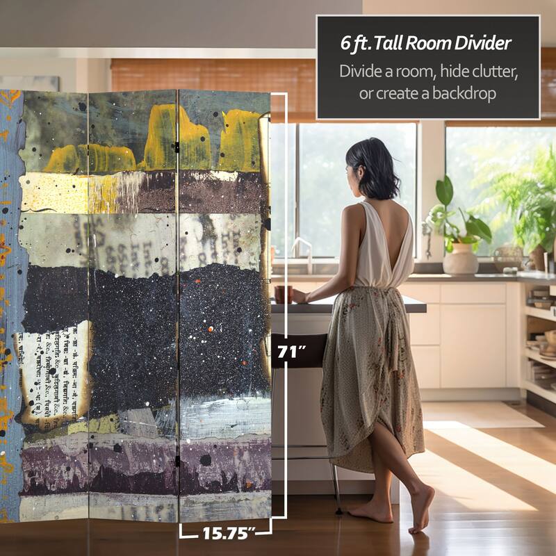 6 ft. Tall Double Sided News Report Canvas Room Divider