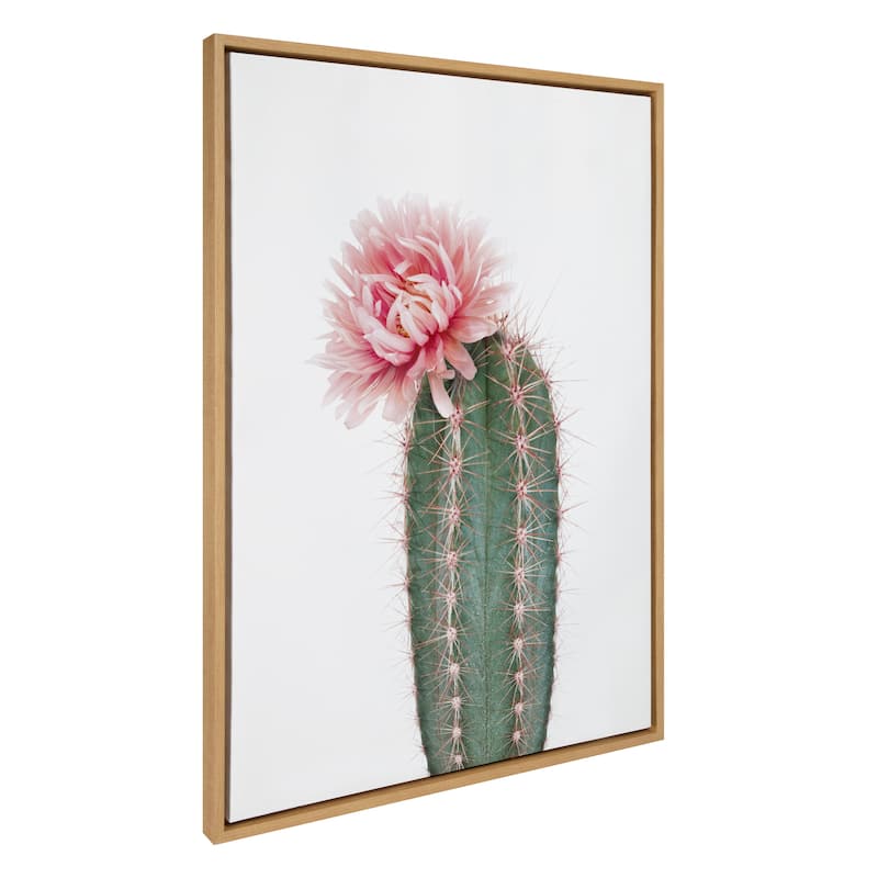 Kate and Laurel Sylvie Pink Cactus Flower Framed Canvas Wall Art - 28x38 - Plastic - Natural