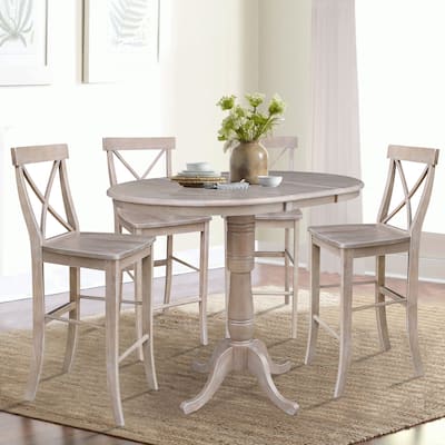 36" Round Extension Dining Table with Four Barheight Stools, Washed Gary Taupe