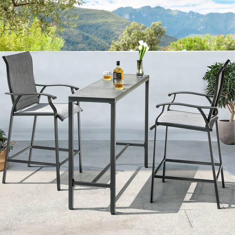 Patio 3-Piece Textilene Bar Set with High Backrest, Black and Gray