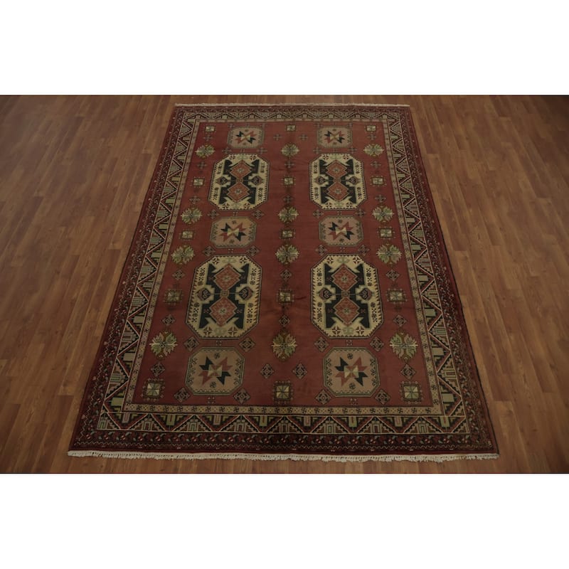 Hand Knotted Oriental 100% Wool Carpet Traditional Geometric Oranges & Rust Balouch Area Rug - 9' 9'' X 6' 7''
