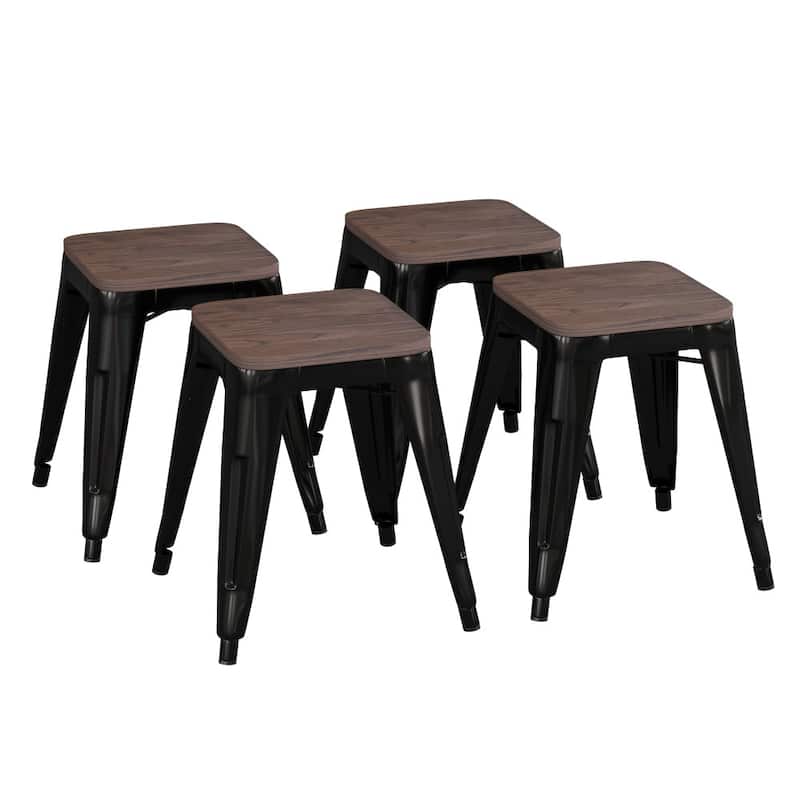 Set of 4 18" Table Height Indoor Stackable Metal Stool with Wood Seat