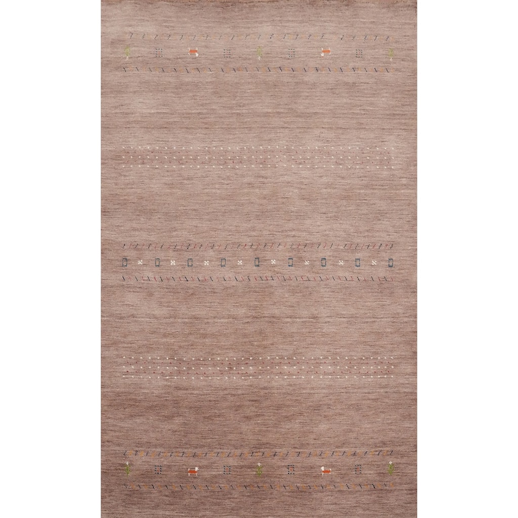 Hand Knotted Oriental 100% Wool Carpet Tribal Animal Pictorial Brown Gabbeh Area Rug - 7' 9'' X 5' 0''