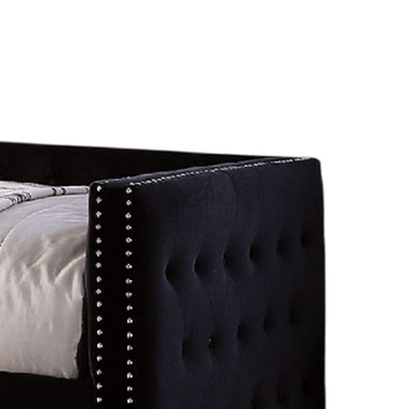 Suzo Daybed with Trundle, Black Flannelette Upholstery, Nailhead Trim