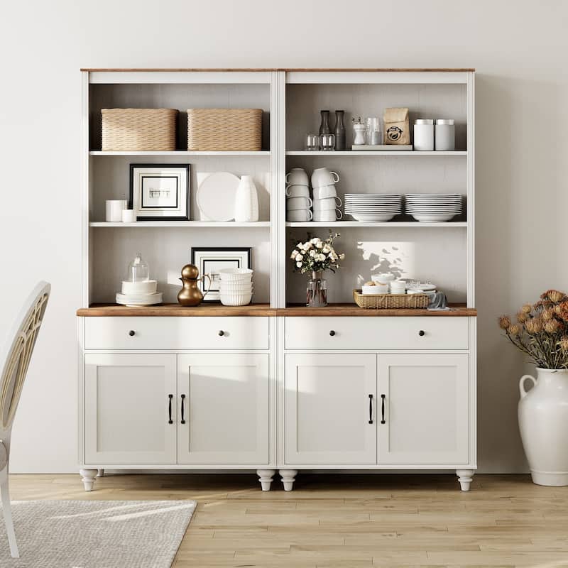 White Bookcase with Doors, Large Wood Farmhouse Book Case Shelf