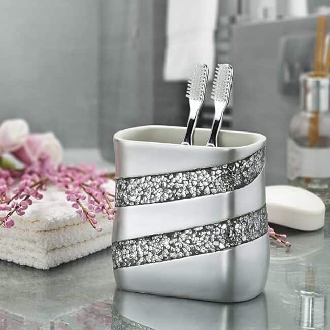 Creative Scents Silver Mosaic Toothbrush and Toothpaste Holder - Gray - Gray