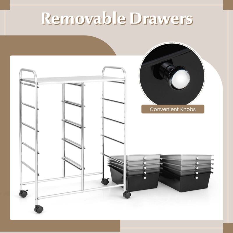 Costway 10-Drawer Storage Cart Utility Rolling Trolley Kitchen Office