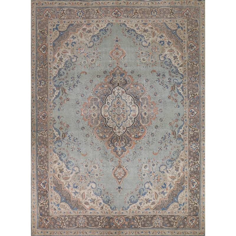 Blue Medallion Tabriz Persian Rug Oriental Handmade Wool Carpet - 9'7"x 11'9"