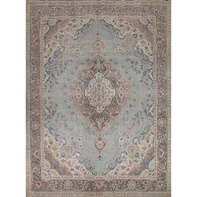 Blue Medallion Tabriz Persian Rug Oriental Handmade Wool Carpet - 9'7"x 11'9"