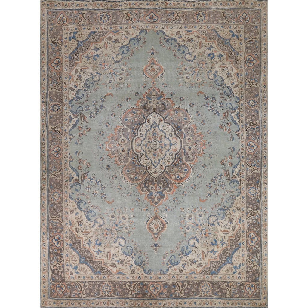 Blue Medallion Tabriz Persian Rug Oriental Handmade Wool Carpet - 9'7"x 11'9"